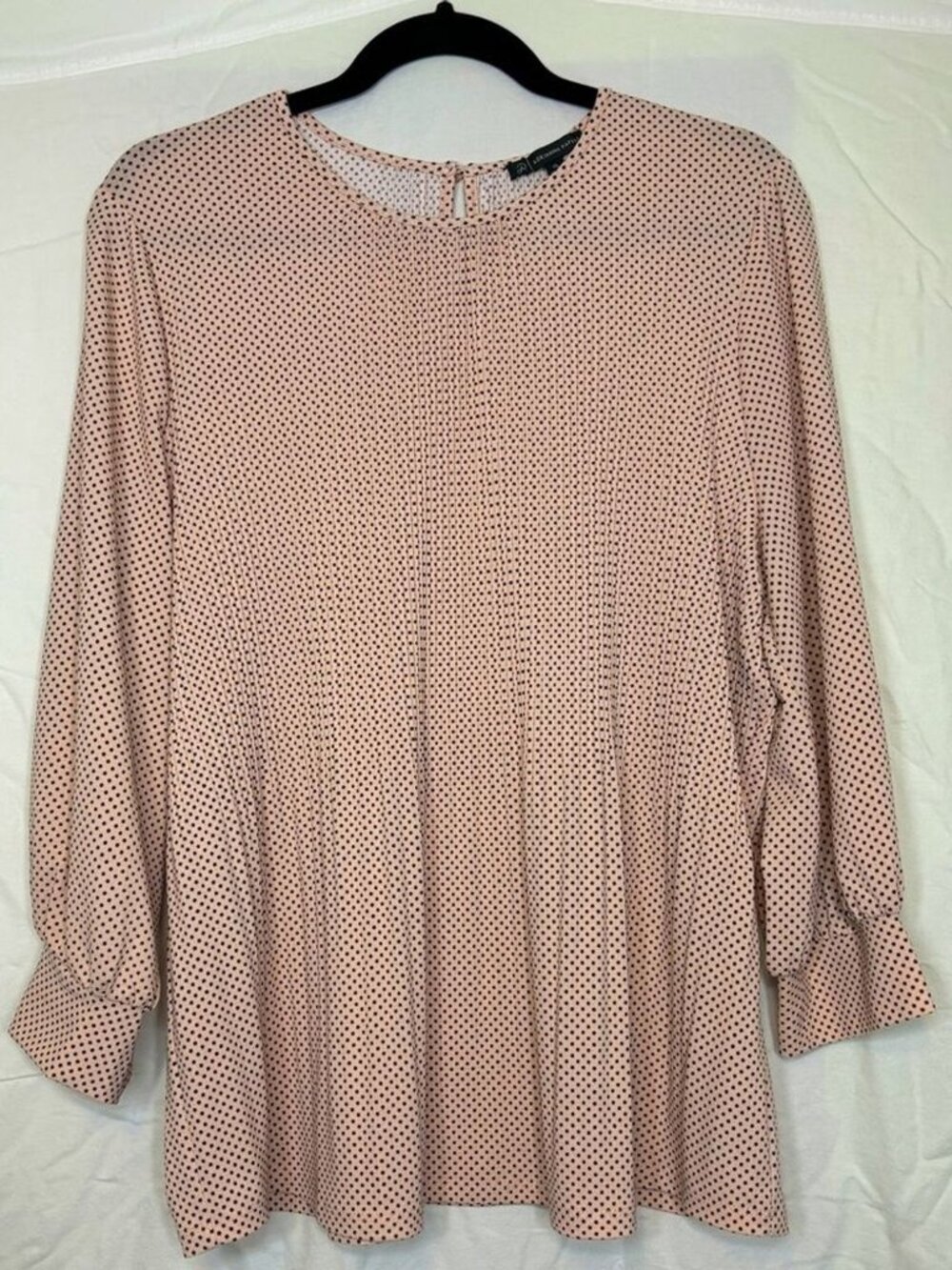 Adrianna Papell Pink and Black Polka Dot Pleated Blouse Size XL
